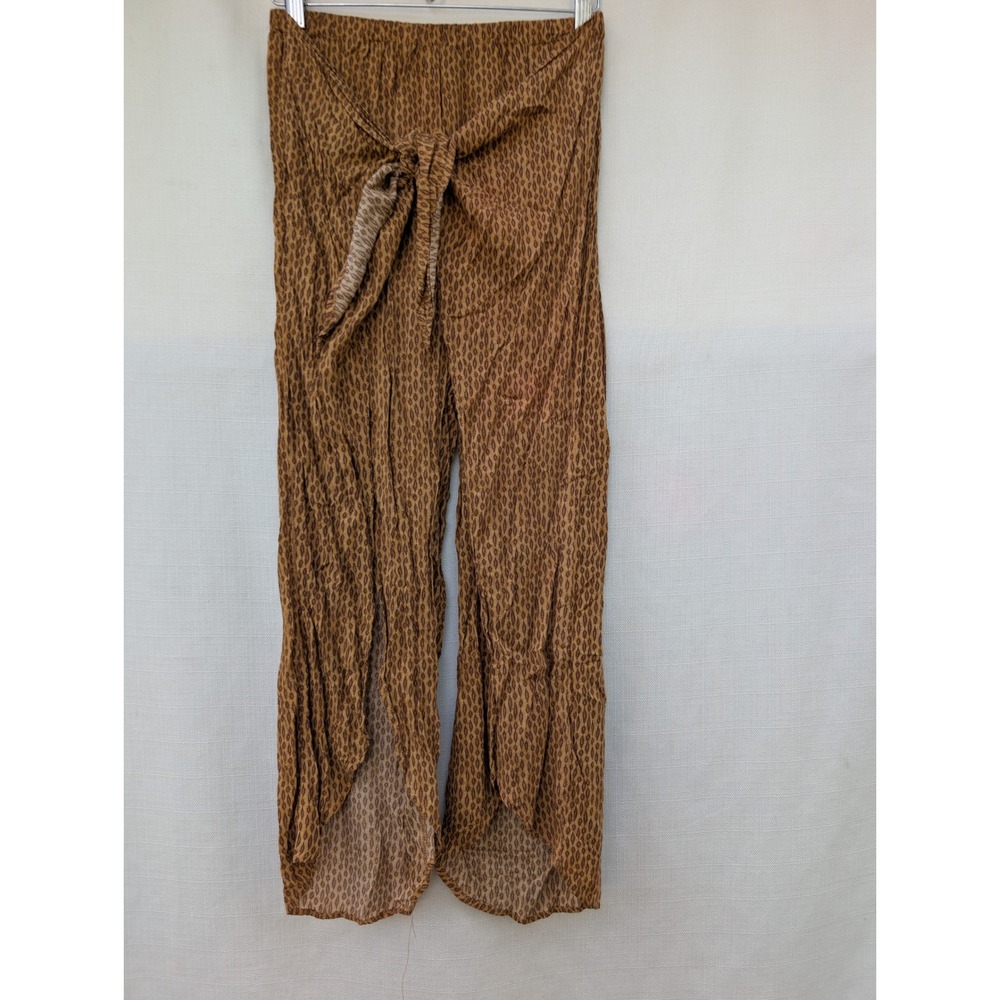 Dress Forum Los Angeles Brown Ikat Print Tulip Wrap Front Tie Slit Pants M